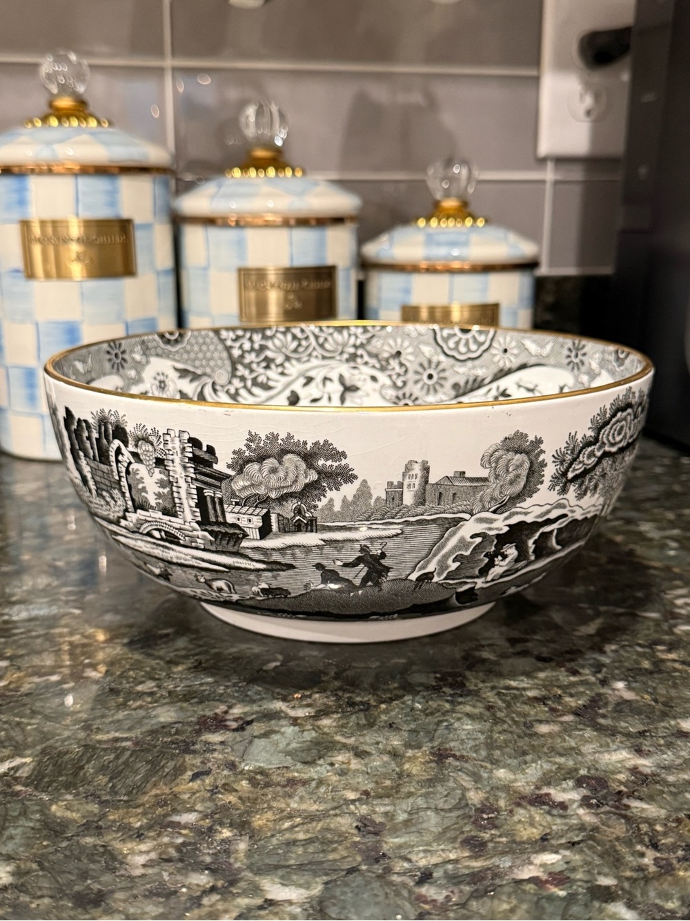 Vintage Spode Black transferware serving bowl